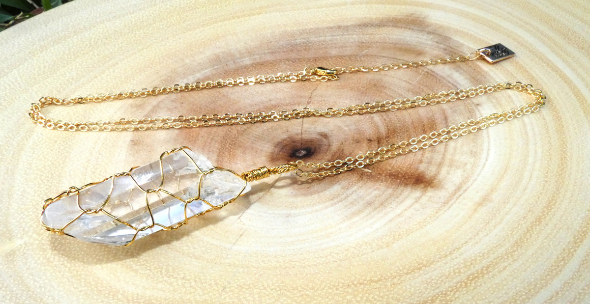 Clear Quartz Necklace on 22 Cord: Raw Corded Necklace