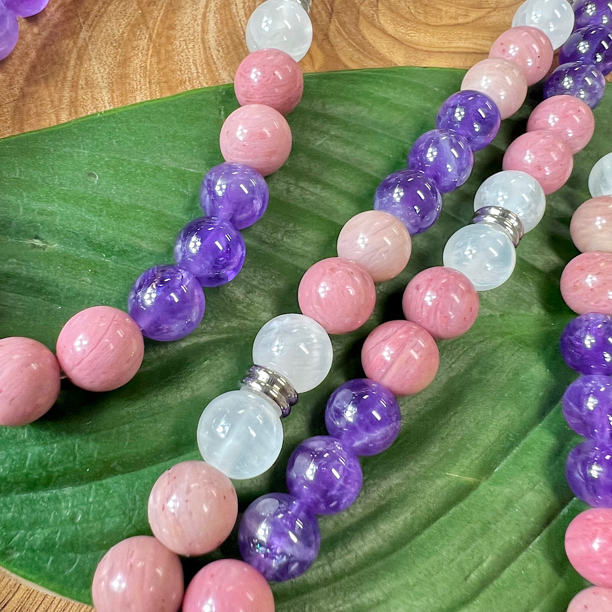 Rhodonite Pink Three In One 99 Beads Necklace & Bracelet & Misbaha