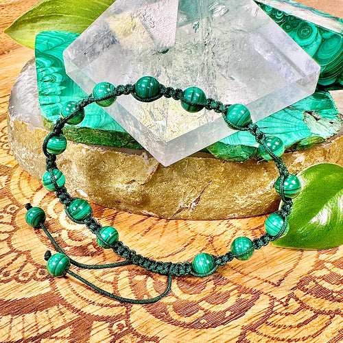 NEW! Malachite EMF Protection, Releasing Stagnant Energies & Recharging Vitality Woven Inner Strength Collection Nylon Braided Adjustable 6mm Bead Bracelet