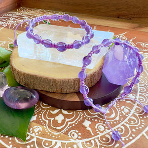 NEW! Amethyst Energy Field Tranquility, Peace & Divine Connection Woven Inner Strength Collection Nylon Braided Adjustable 6mm Bead Bracelet