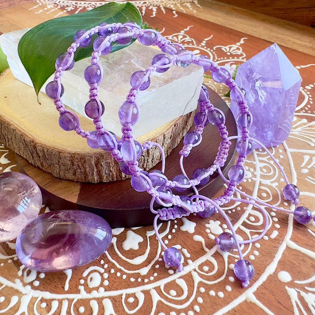 NEW! Amethyst Energy Field Tranquility, Peace & Divine Connection Woven Inner Strength Collection Nylon Braided Adjustable 6mm Bead Bracelet