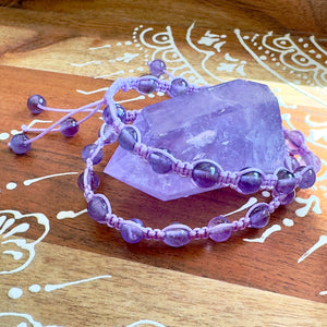 NEW! Amethyst Energy Field Tranquility, Peace & Divine Connection Woven Inner Strength Collection Nylon Braided Adjustable 6mm Bead Bracelet