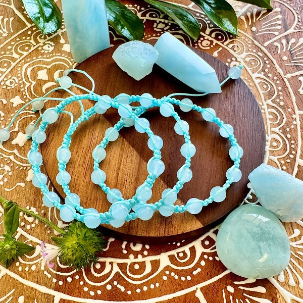 NEW! Aquamarine Reflection, Relaxation & Resilience Woven Inner Strength Collection Nylon Braided Adjustable 6mm Bead Bracelet