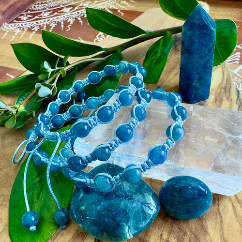 NEW! Blue Apatite Creative Communication, Self Expression & Digestive Support Woven Inner Strength Collection Nylon Braided Adjustable 6mm Bead Bracelet