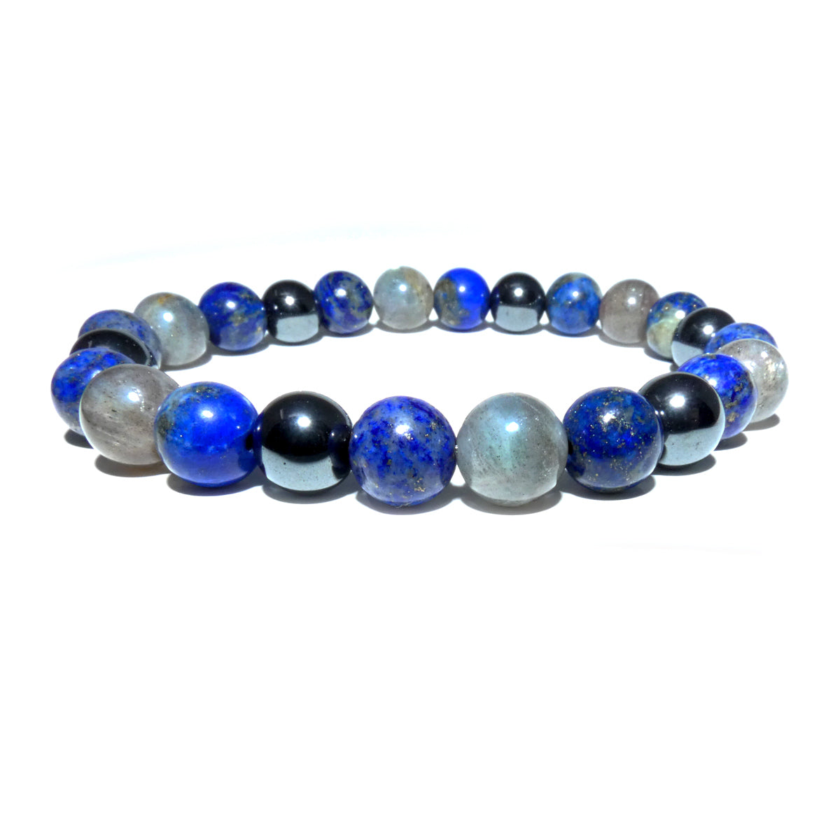 Silver Crescent Moon Blue Beaded Stretch Bracelet