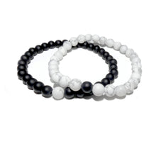 Load image into Gallery viewer, Howlite &amp; Black Onyx Couples Bracelet 6mm Stretch Matching Set