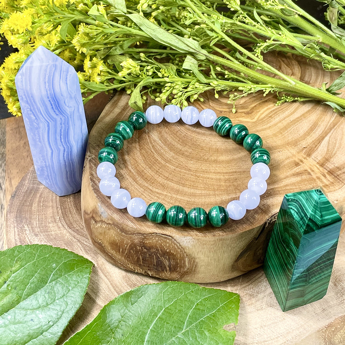 Stretch Bracelet | 4mm Beads (Lace Agate Green) Large