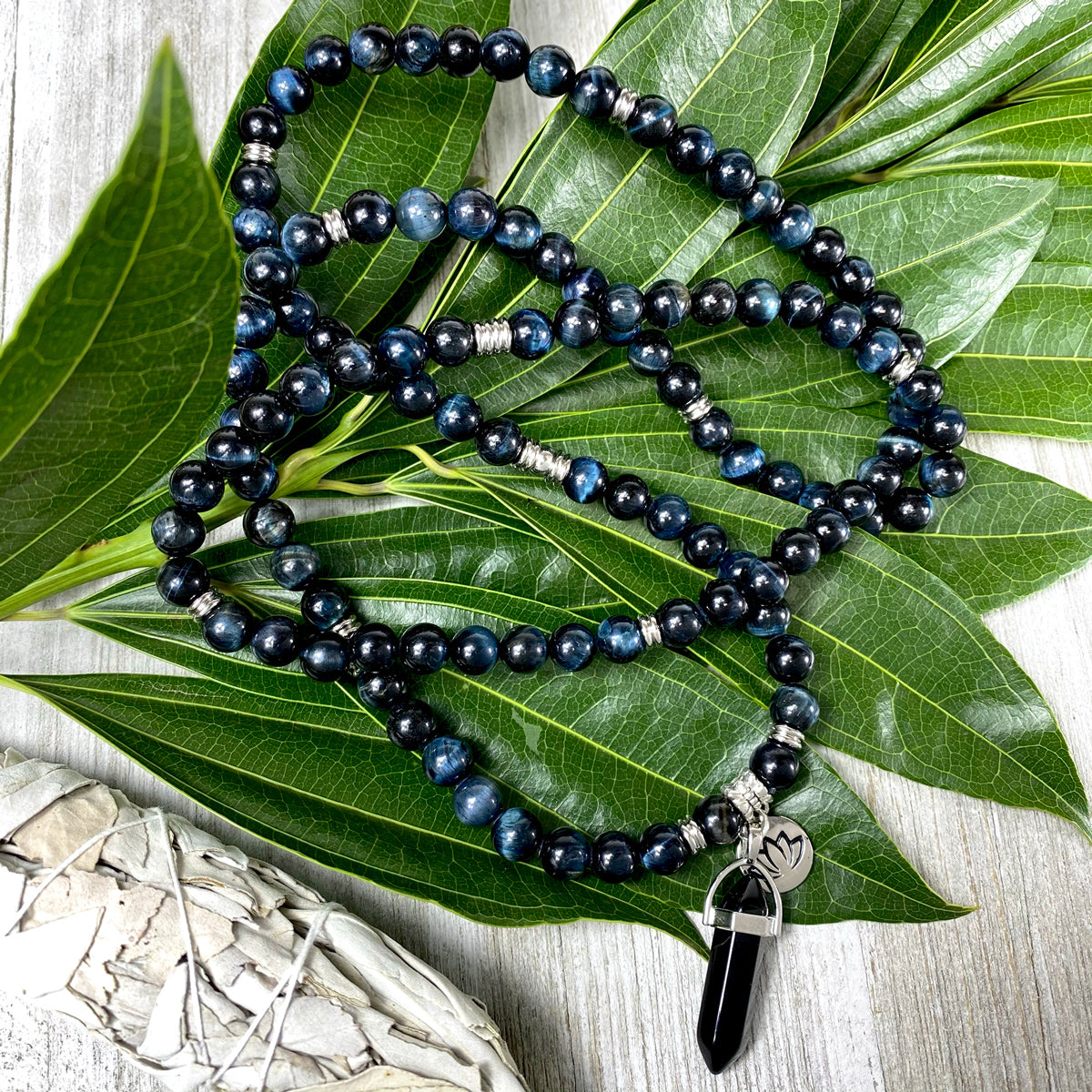 Limited Edition Hawk Eye & Onyx 108 Stretch Mala Necklace Bracelet