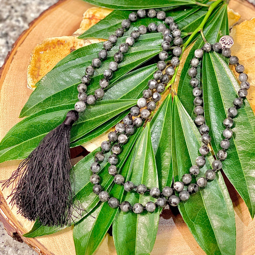 Labradorite Larvakite Power Protector Shaman Stone 108 Hand Knotted Mala Necklace Bracelet