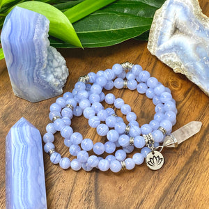 Last 1! Super Limited Blue Lace Agate Grade AAA Goddess Relaxation 108 Mala Necklace Bracelet