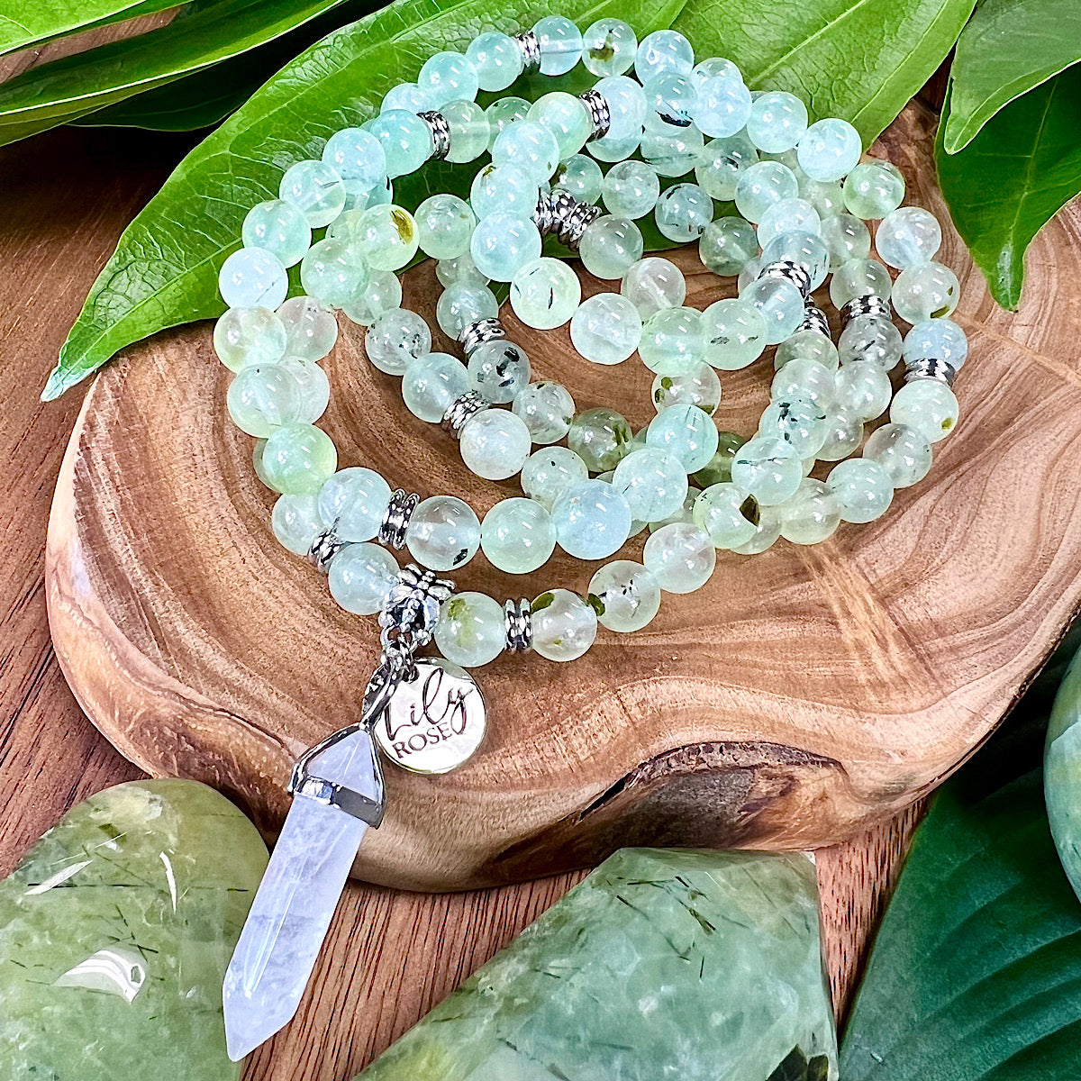 Prehnite and tourmaline retail necklace