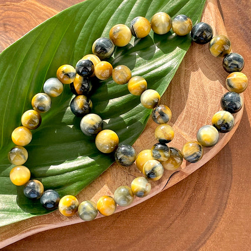 Limited! Honey Blue Tigers Eye Energy Boost Velvet Transformational 8mm Stretch Bracelet