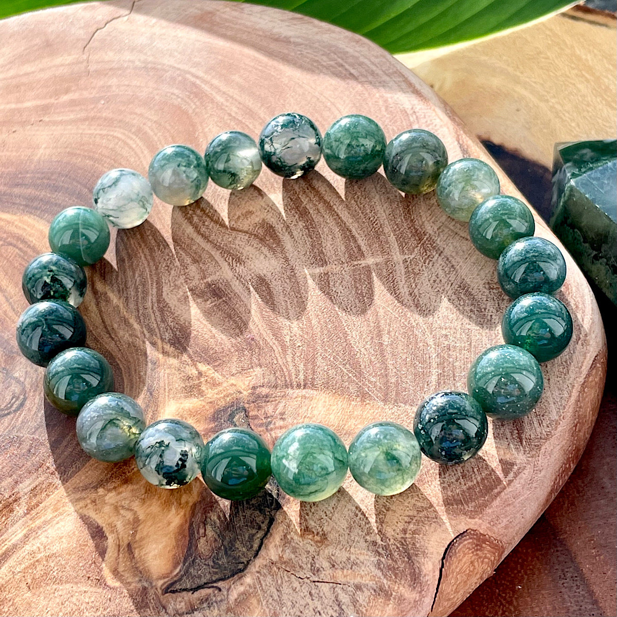 Moss Agate Bracelet 4mm Green Rounds | Rare Earth Gallery