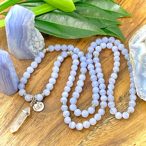 Last 1! Super Limited Blue Lace Agate Grade AAA Goddess Relaxation 108 Mala Necklace Bracelet