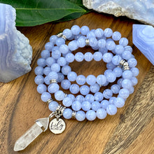 Load image into Gallery viewer, Last 1! Super Limited Blue Lace Agate Grade AAA Goddess Relaxation 108 Mala Necklace Bracelet